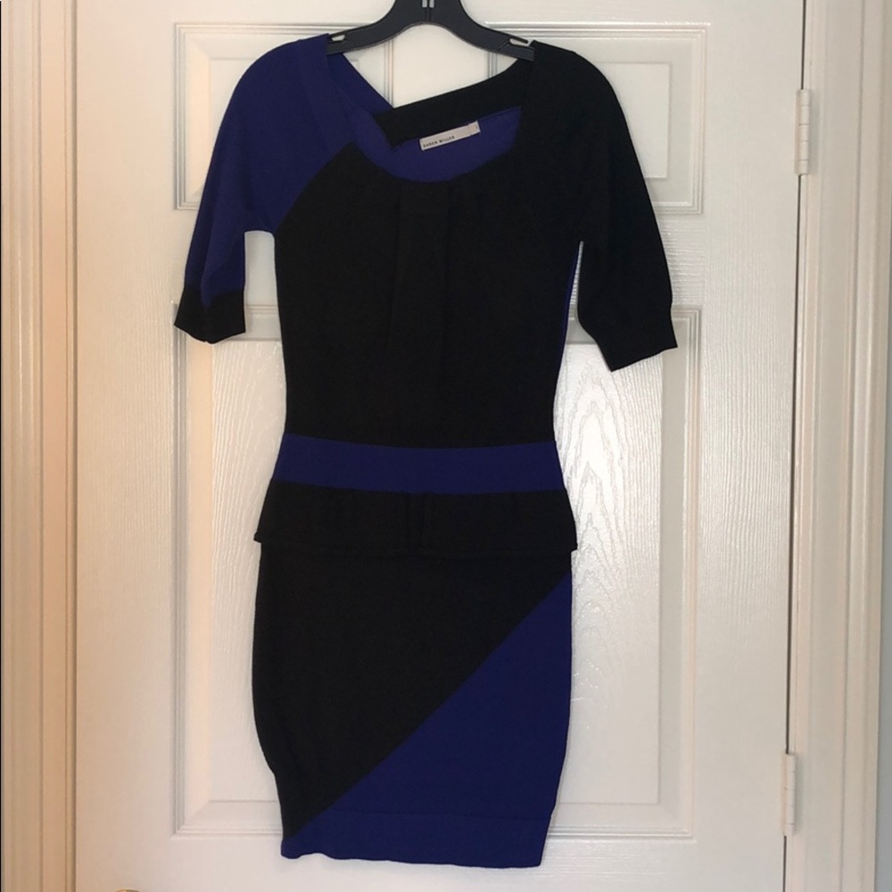 Karen Millen black and blue fitted knit dress
